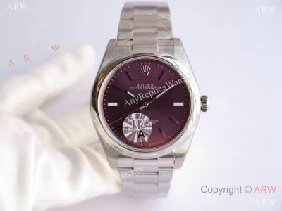Replica Rolex Oyster Perpetual Red Grape Dial Stainless Steel Swiss 3132 Watch Factory
